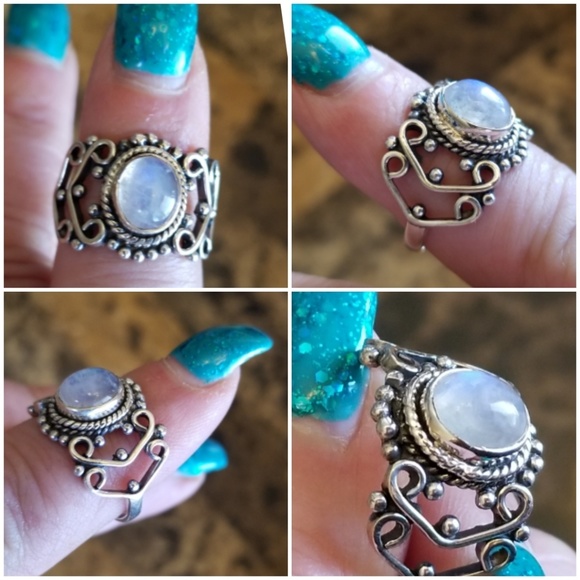 Genuine 3ct Rainbow Moonstone Ring Size 9 - Picture 3 of 6